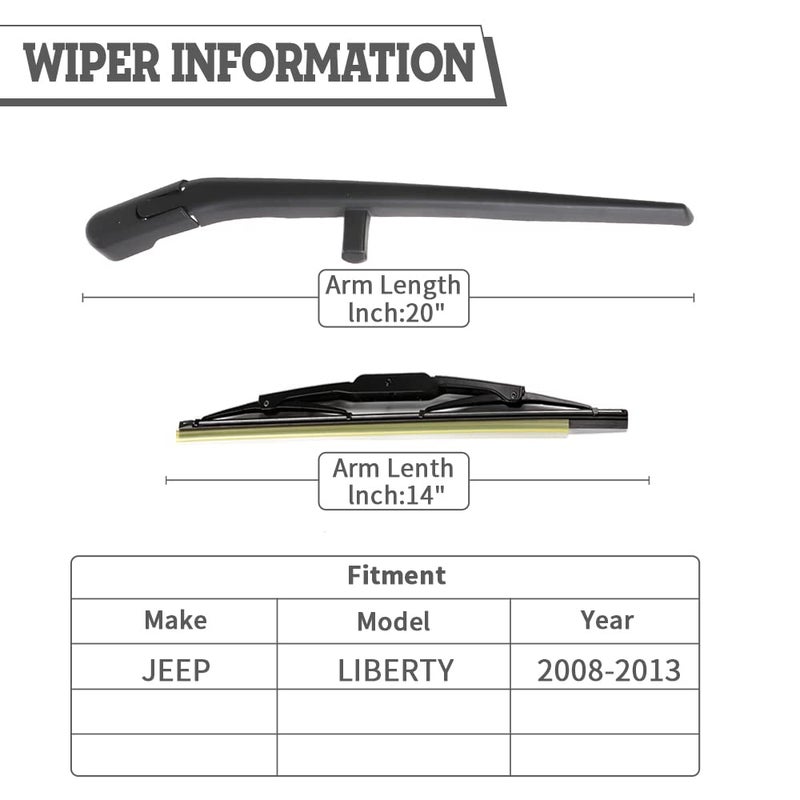 HODEE Rear Wiper Arm Blade Nut Set Replacement for Jeep Liberty 2008-2012,SUV Vehicles,Back Windshield Wiper Assembly with Window Wiper Cap Cover Accessories,OE:68034341AD - Image 2